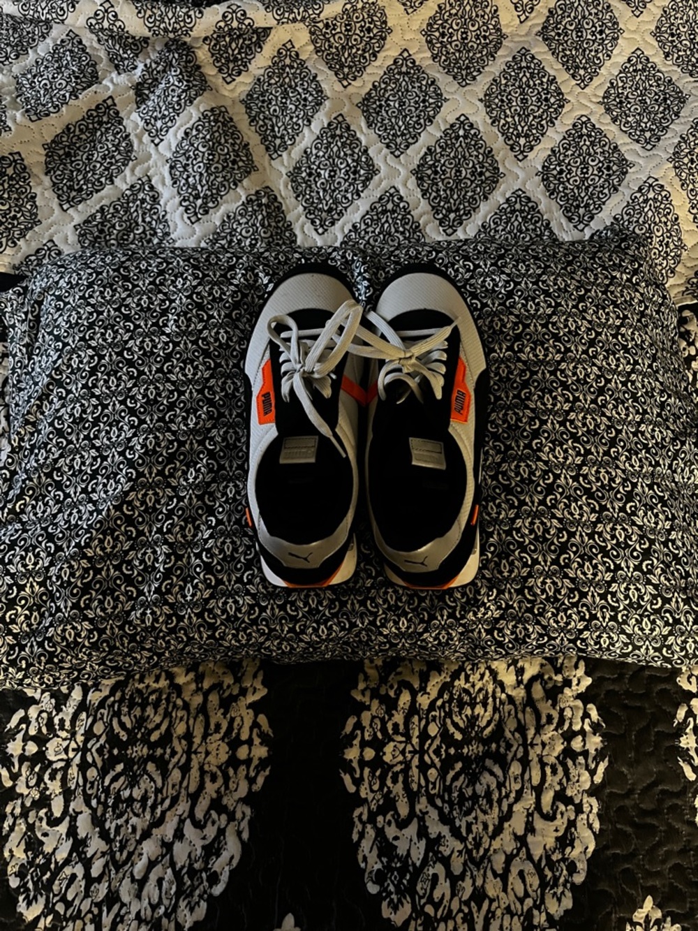 Puma White, Black and Orange Low-Top Sneakers